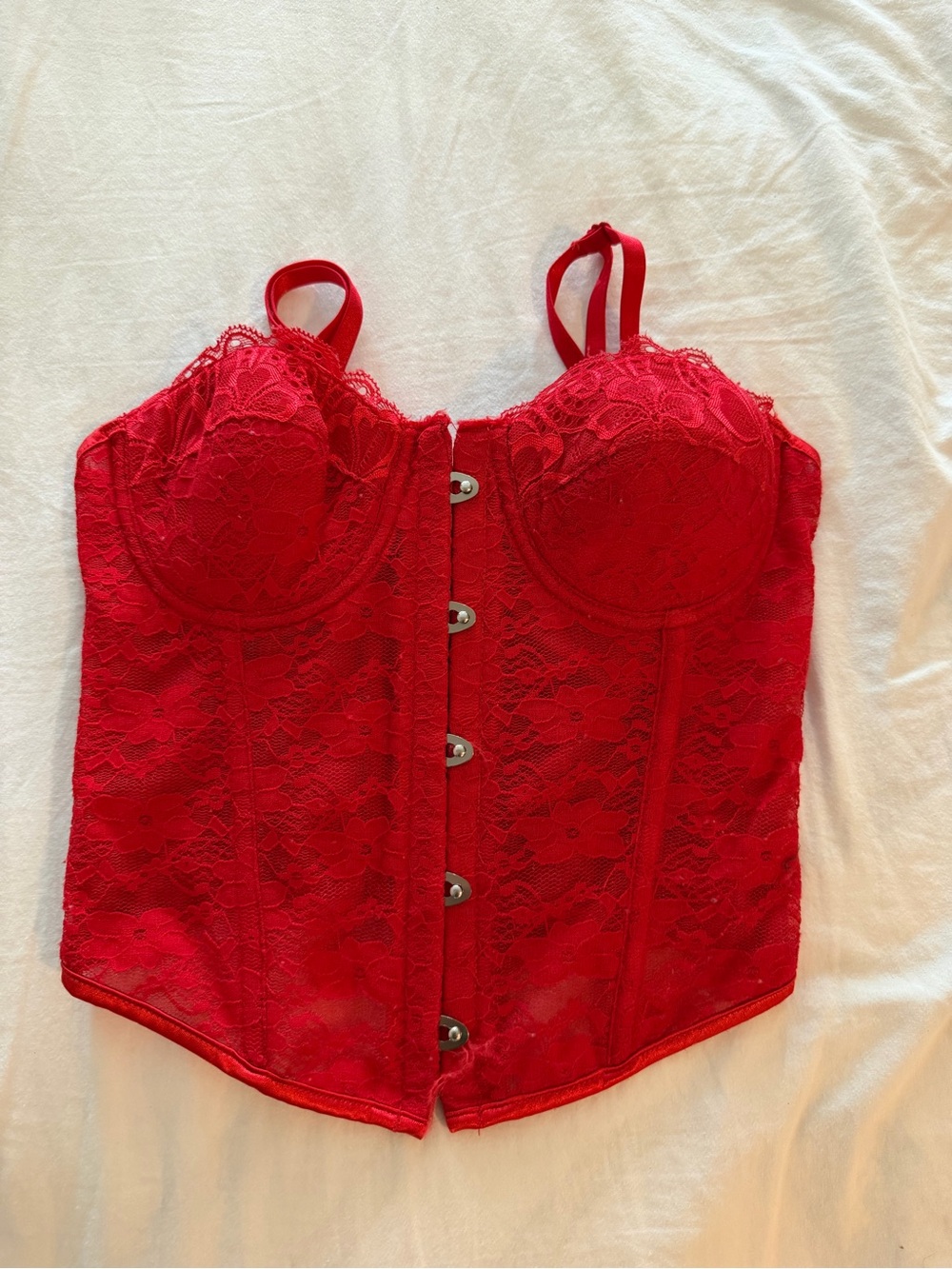 Women's Red Lace Bustier Corset Top - Unbranded
